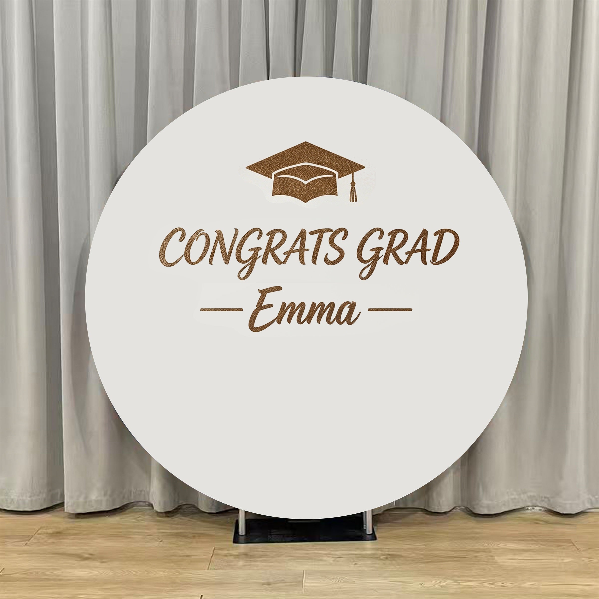 Graduation Round Backdrop With Name Light Gray Custom Emma Grad Personalized Graduation Round Cover ZTT64-29