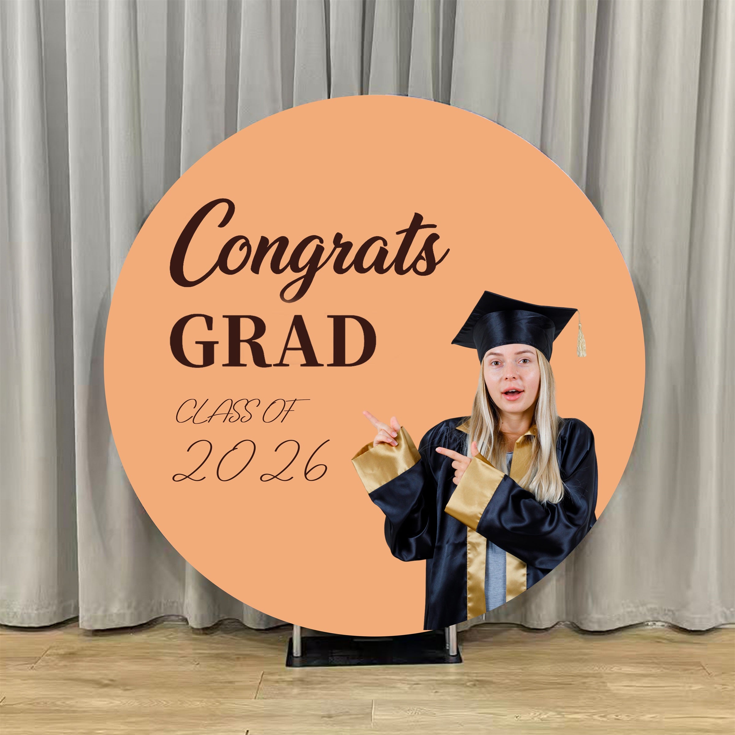 Graduation Round Backdrop With Photo Peach Photo Grad 2026 Custom Round Photo Graduation Backdrop ZTT64-30