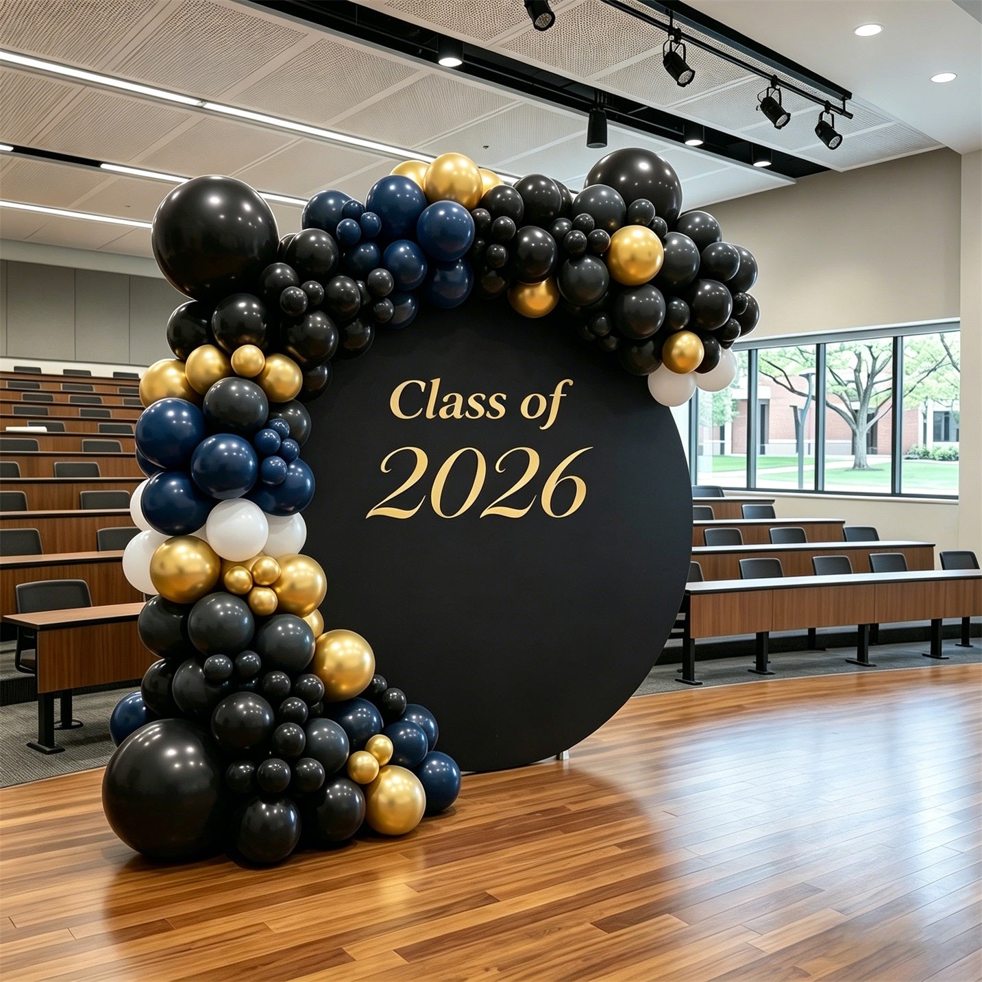 Senior Photo Round Backdrop Black Gold Class of 2026 Graduation Senior Round Backdrop ZTT64-31