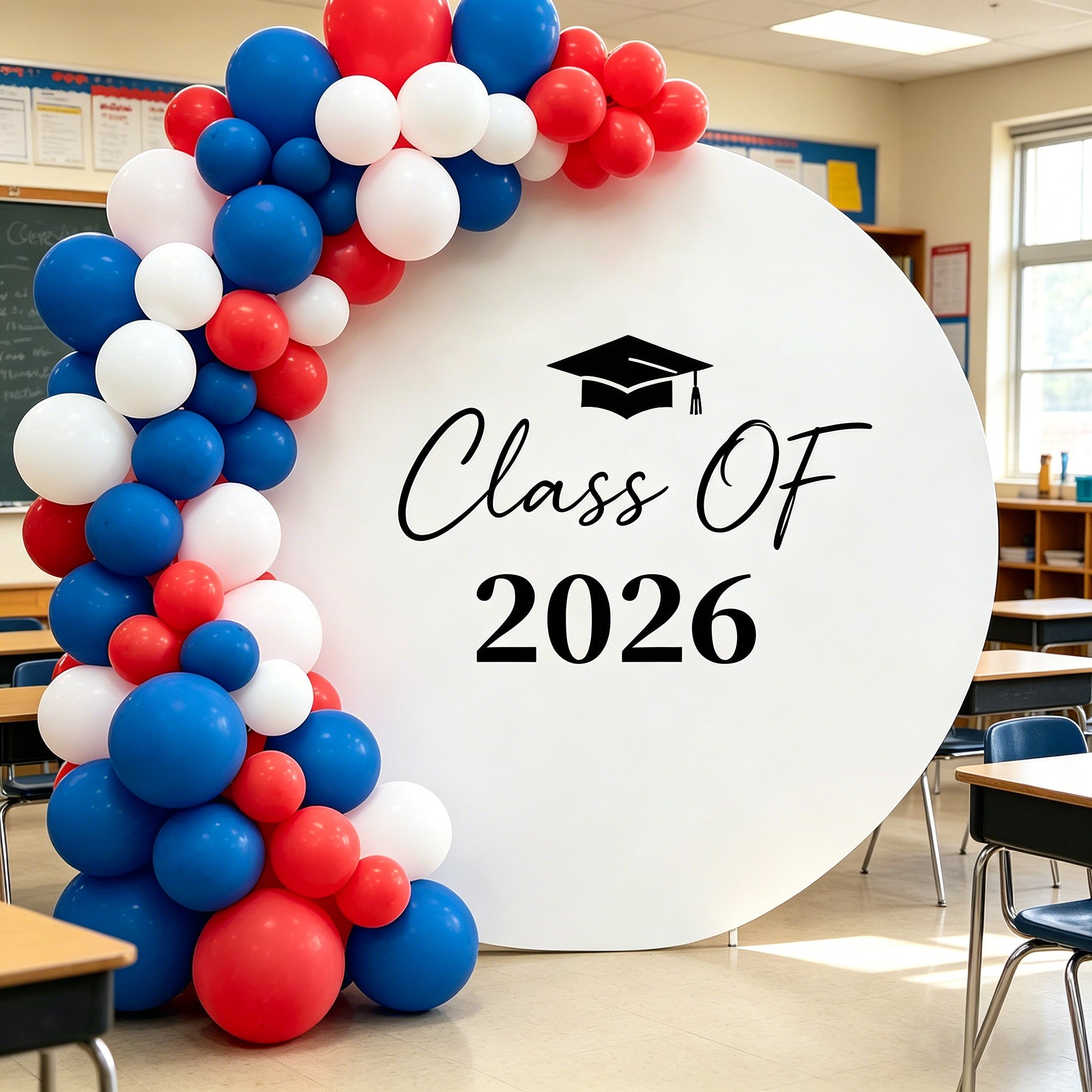 Graduation Round Photo Booth Backdrop Off White Black Grad Cap Round Graduation Photo Backdrop ZTT64-32