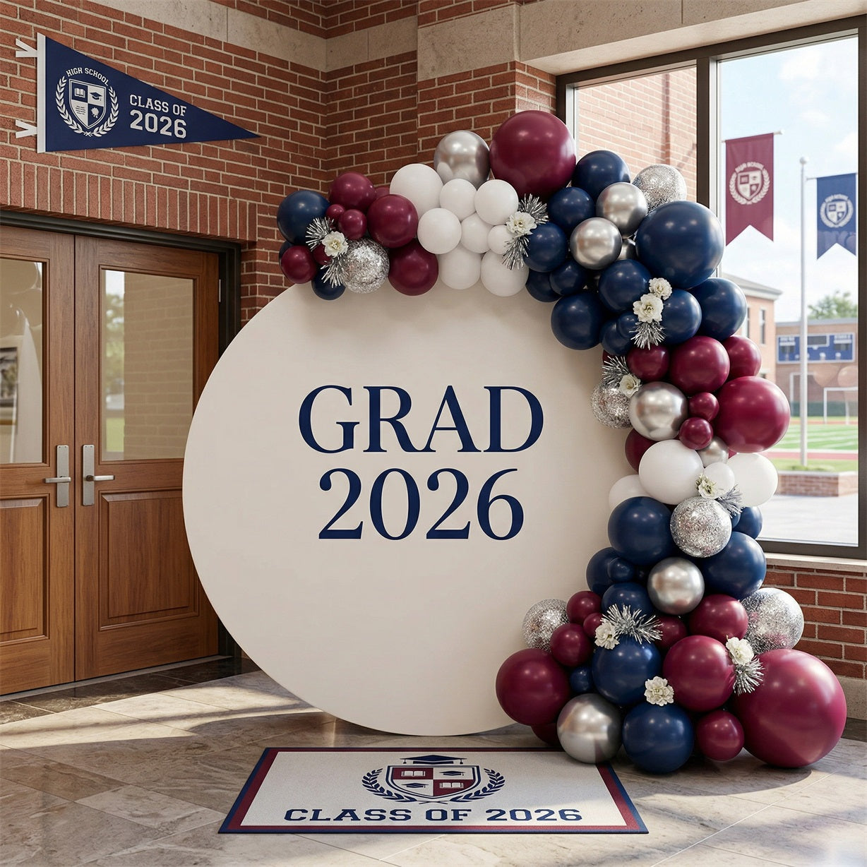 Black And Gold Graduation Round Backdrop Cream Navy Bold Grad Elegant Graduation Round Backdrop ZTT64-34