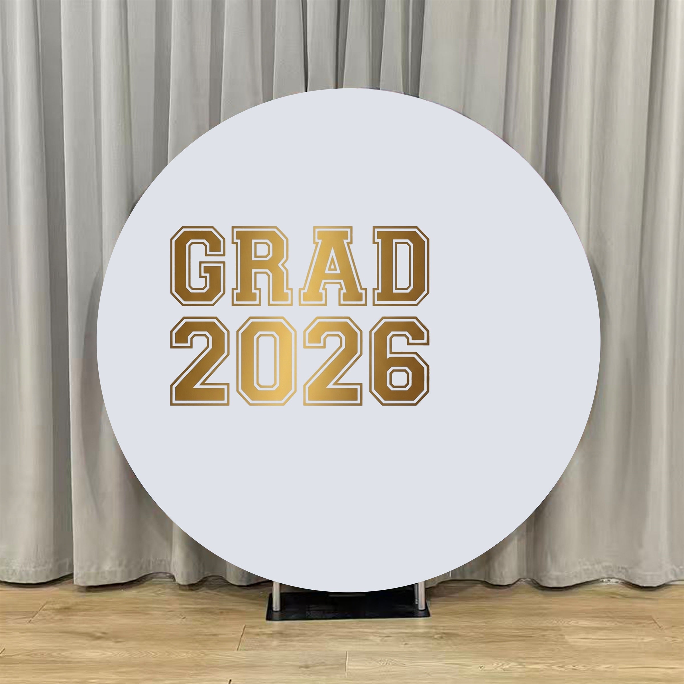 College Graduation Round Backdrop Light Gray Gold Varsity Grad University Graduation Round Backdrop ZTT64-35
