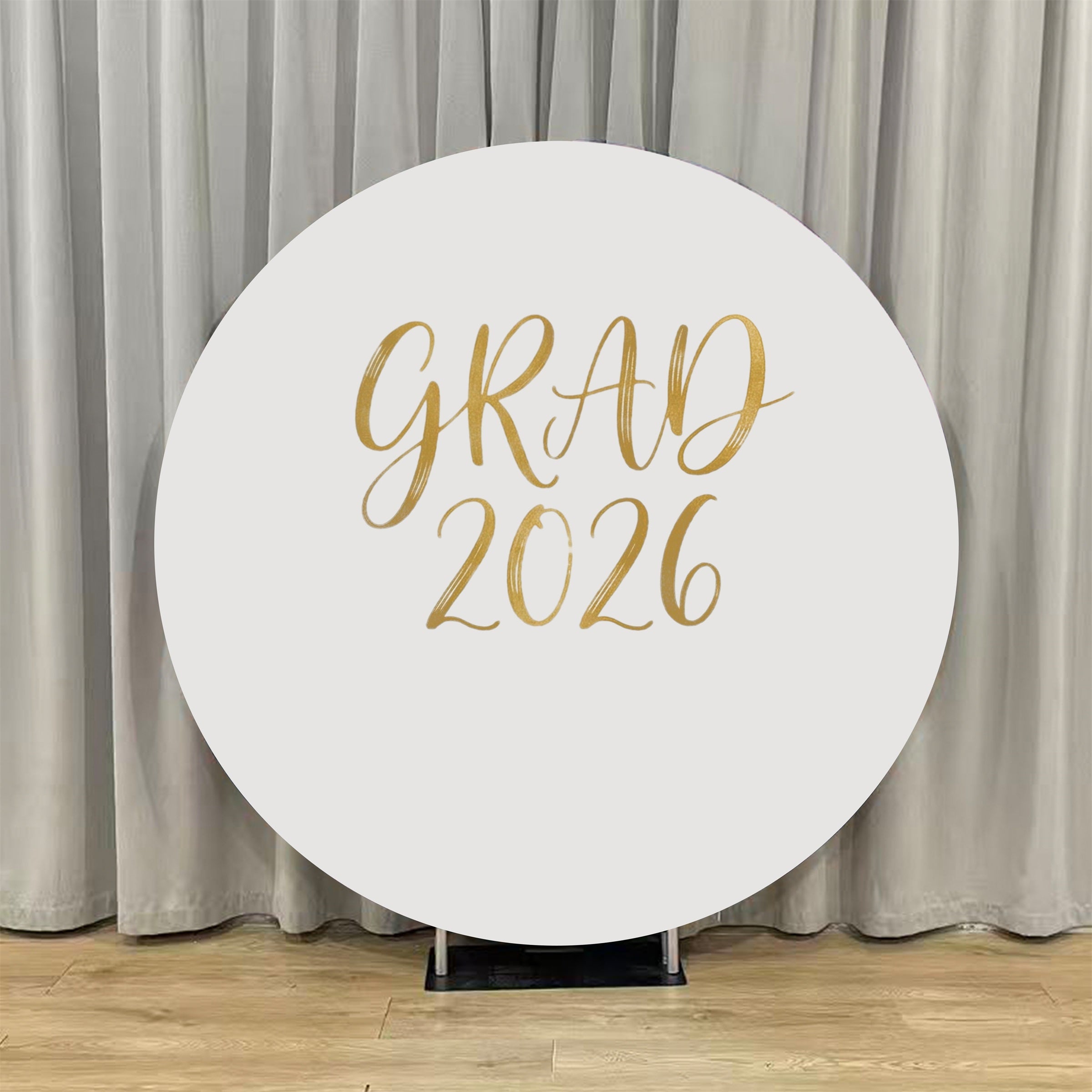 High School Graduation Round Backdrop Off White Gold Brush Grad Senior Round Backdrop ZTT64-36