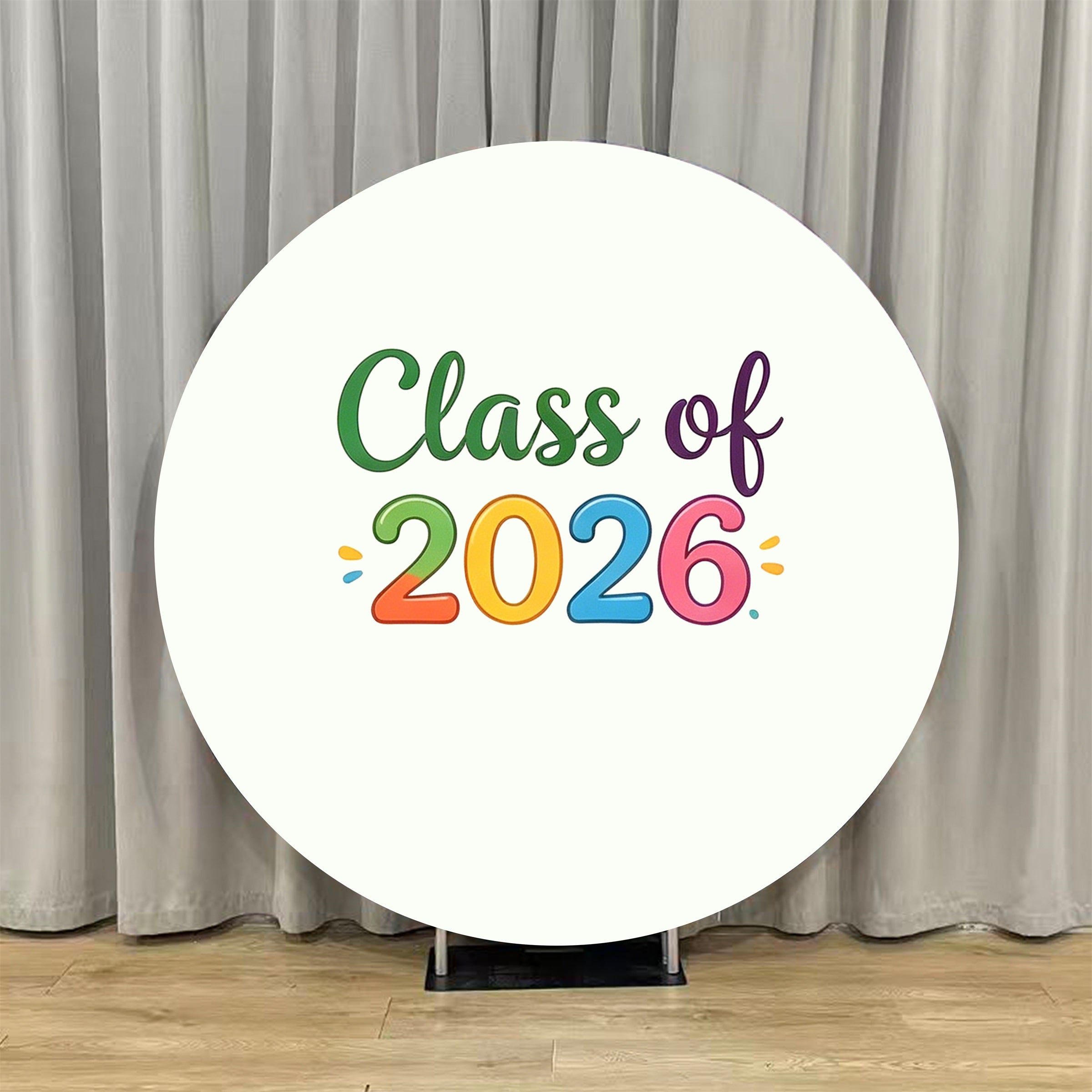 Kindergarten Graduation Round Backdrop White Colorful Class of 2026 Prek Graduation Round Backdrop ZTT64-37