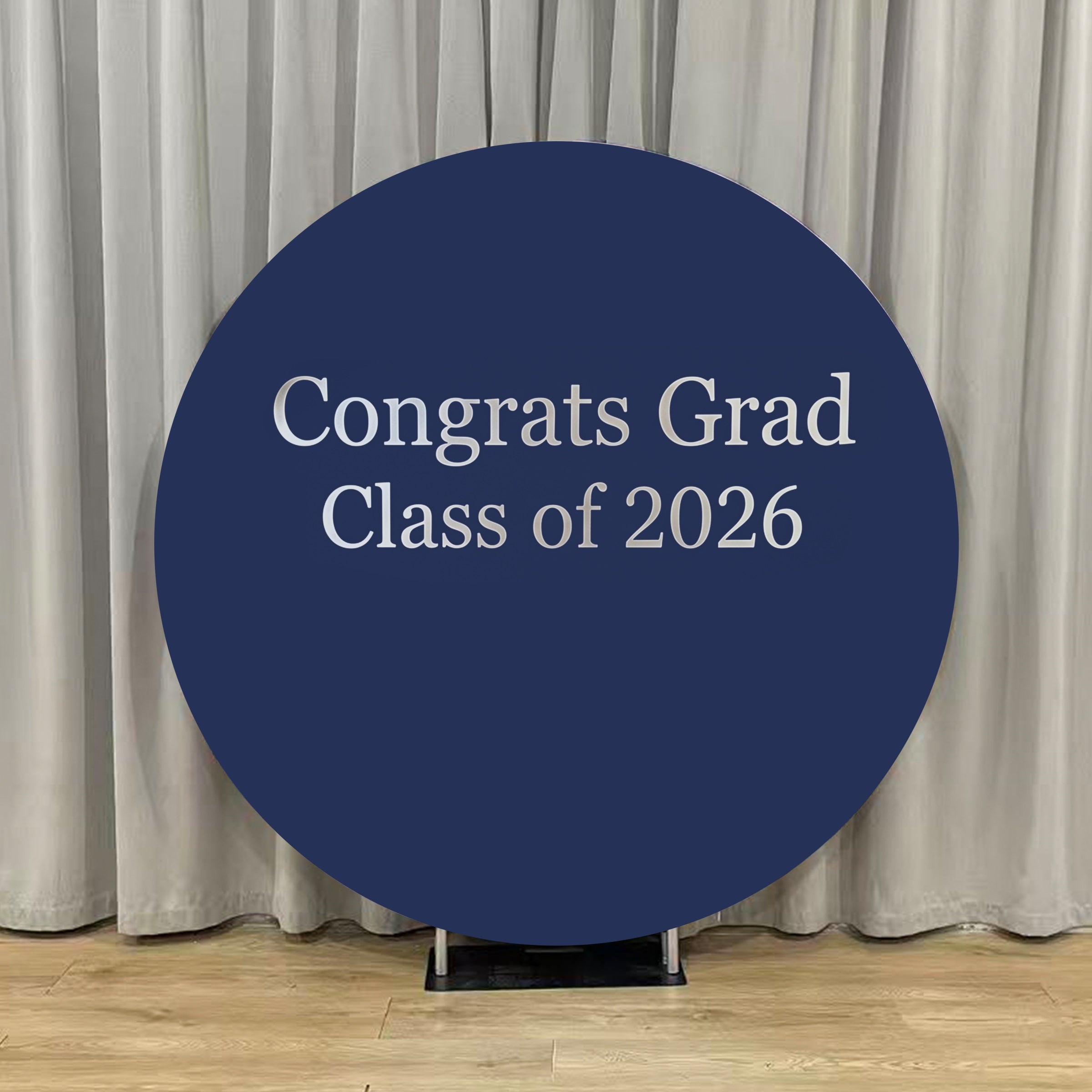 Large Graduation Round Backdrop Navy Silver Congrats Grad Extra Large Graduation Round Backdrop ZTT64-38