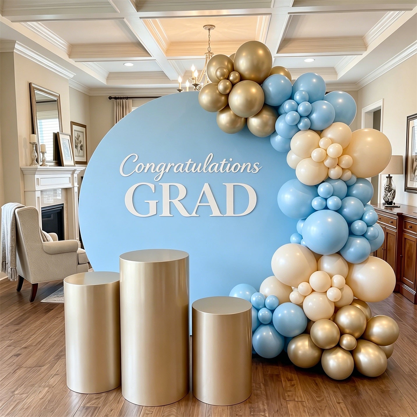 Pink Graduation Round Backdrop Light Blue White Congrats Grad Blue Graduation Round Backdrop ZTT64-43