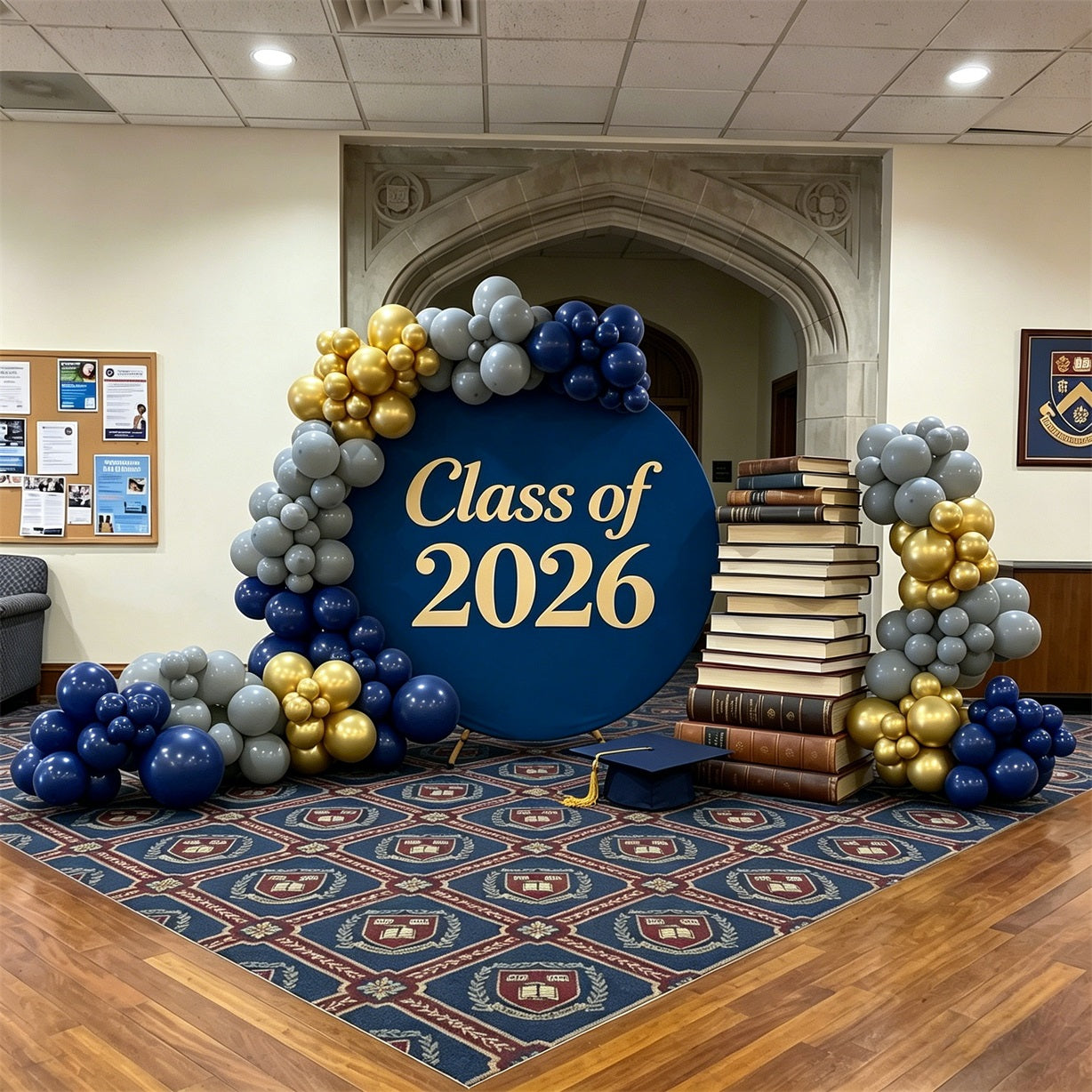 Custom Circle Graduation Backdrop Navy Gold Class of 2026 Graduation Circle Backdrop ZTT64-46
