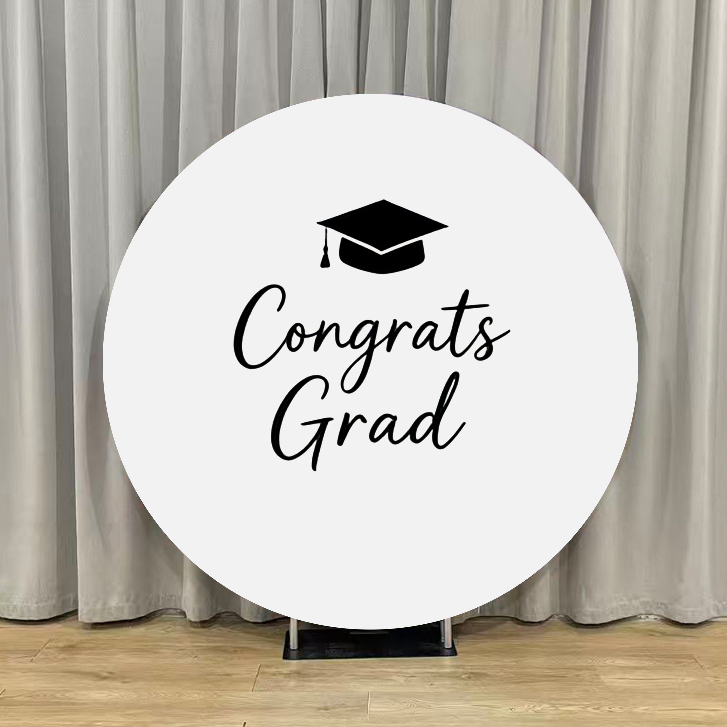 Graduation Round Backdrop With Stand White Black Congrats Grad Graduation Round Cover With Frame ZTT64-47