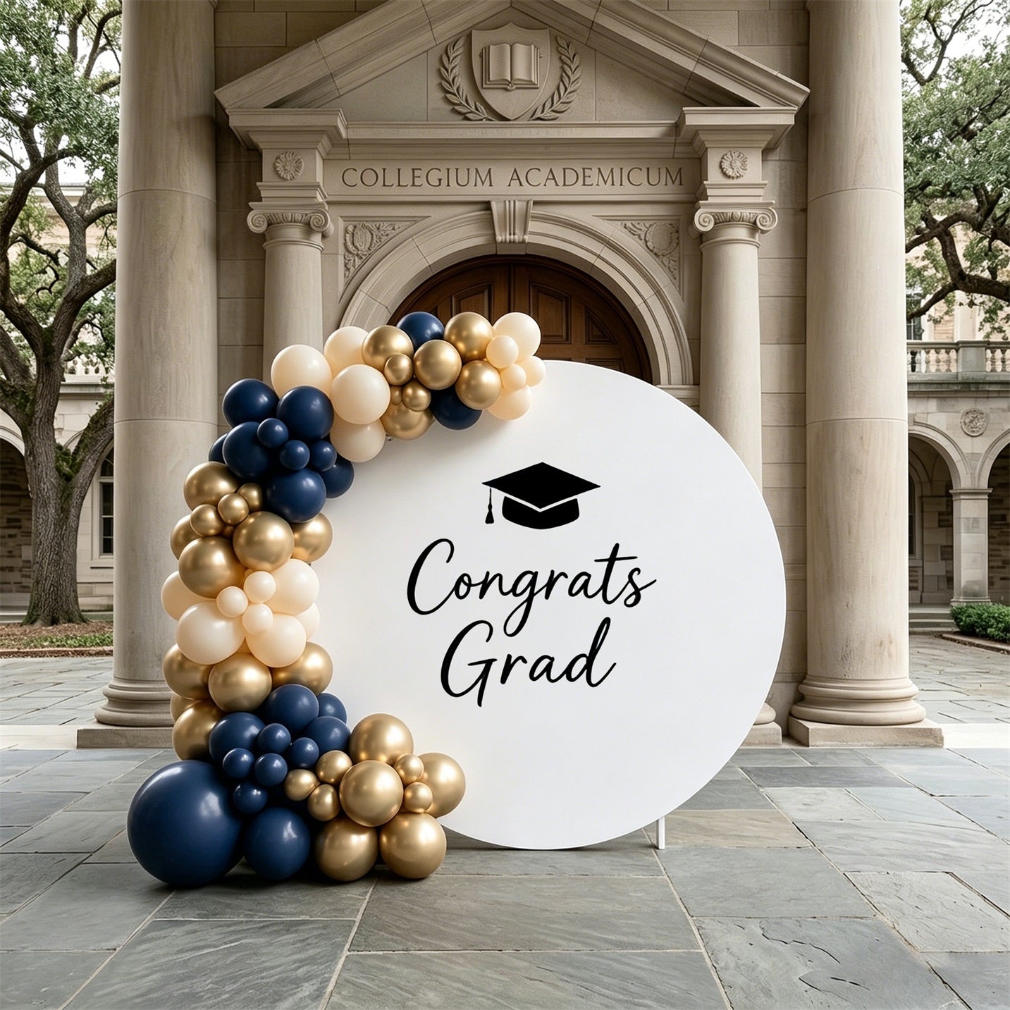 Graduation Round Backdrop With Stand White Black Congrats Grad Graduation Round Cover With Frame ZTT64-47