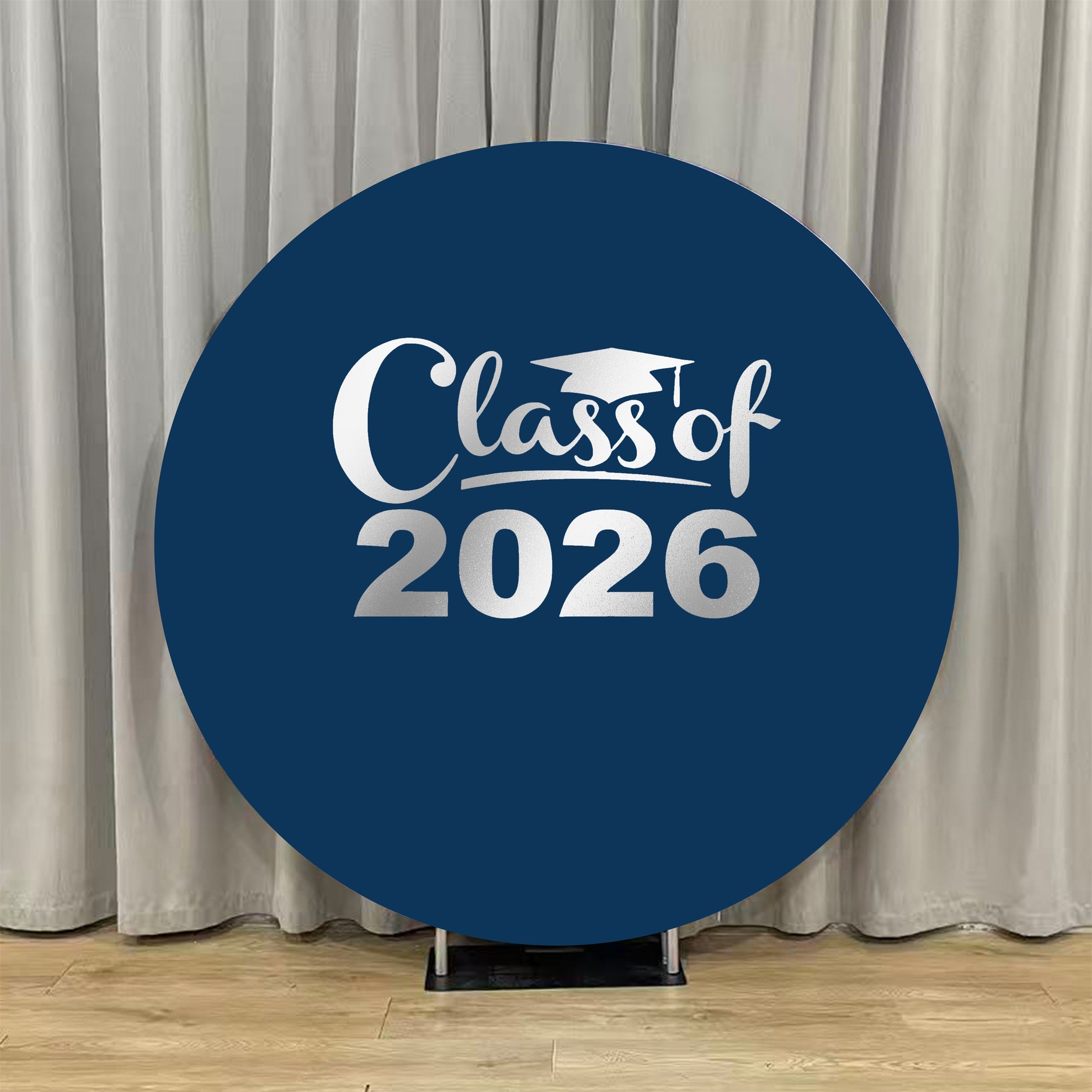 Round Backdrop Cover Graduation Event Navy Silver Class of 2026 Custom Round Backdrop Cover Graduation Party ZTT64-48
