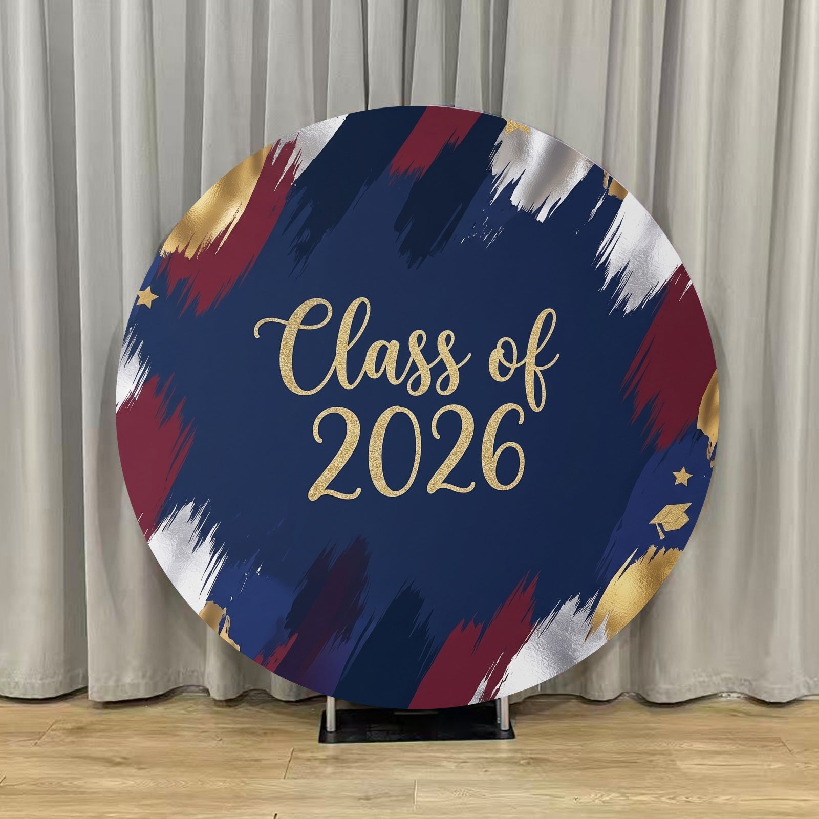 Graduation Round Backdrop Cover Navy Red Gold Brush Grad Graduation Round Backdrop ZTT64-50