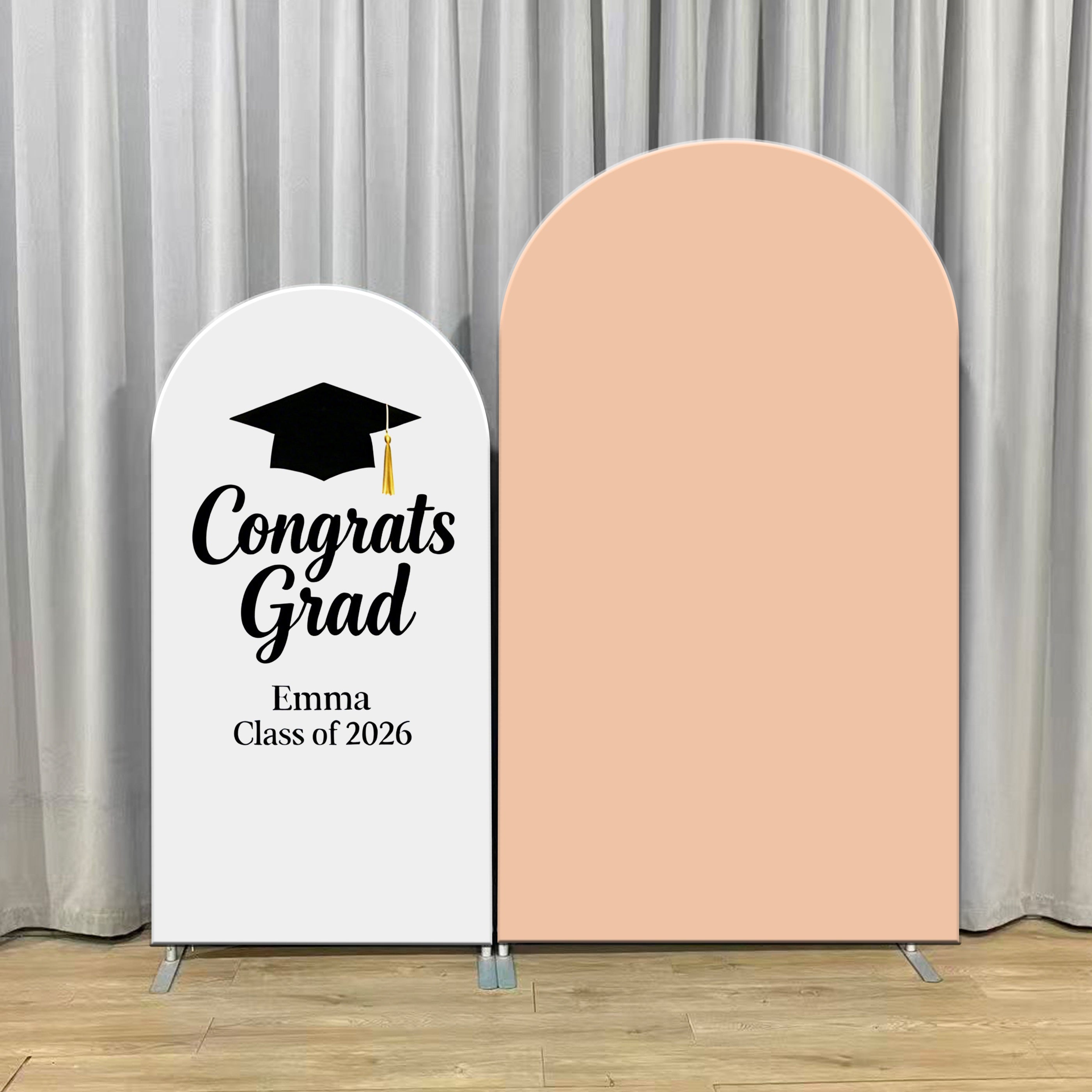 Class of 2026 Arch Backdrop White Beige Dual Arch Personalized Class of 2026 Arch Backdrop ZTT64-6