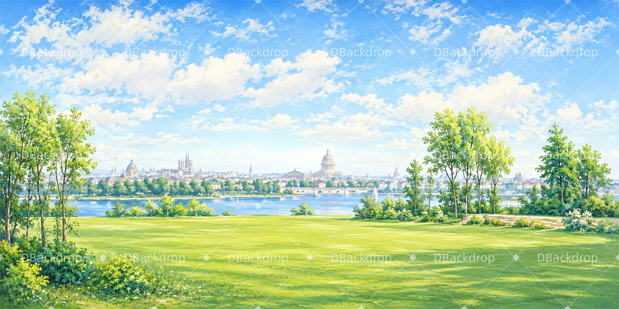 Cheap Theater Backdrops Paris River Meadow Stage Scenery Backdrops ZTT66-T78