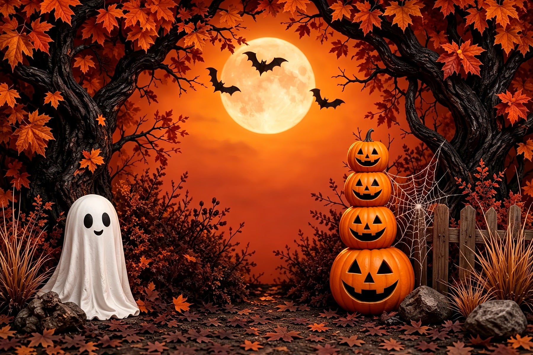 DIY Halloween Photo Booth Backdrop Autumn Ghost Pumpkin Forest 10x10 Halloween Backdrop ZTT67-11