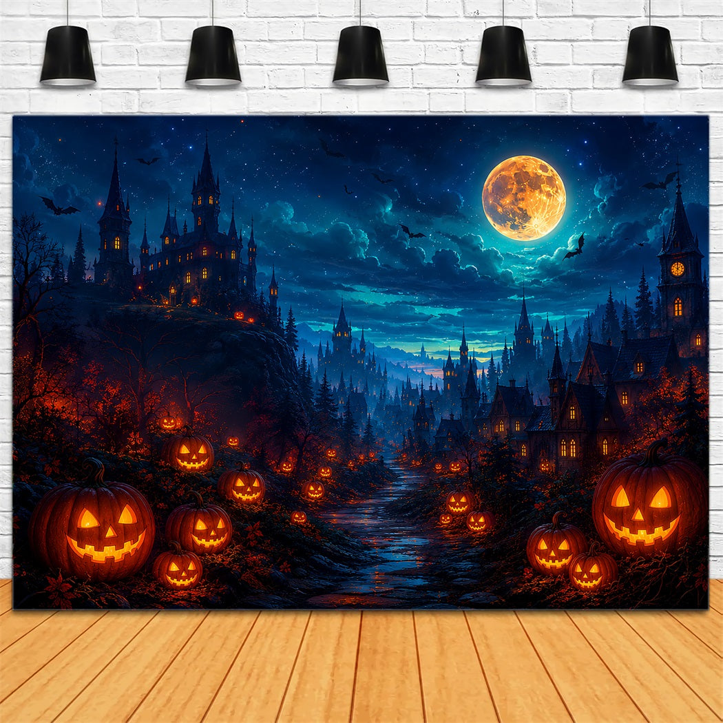 Halloween Party Photo Backdrop Ideas Glowing Pumpkin Castle Valley Creepy Halloween Backdrop ZTT67-15