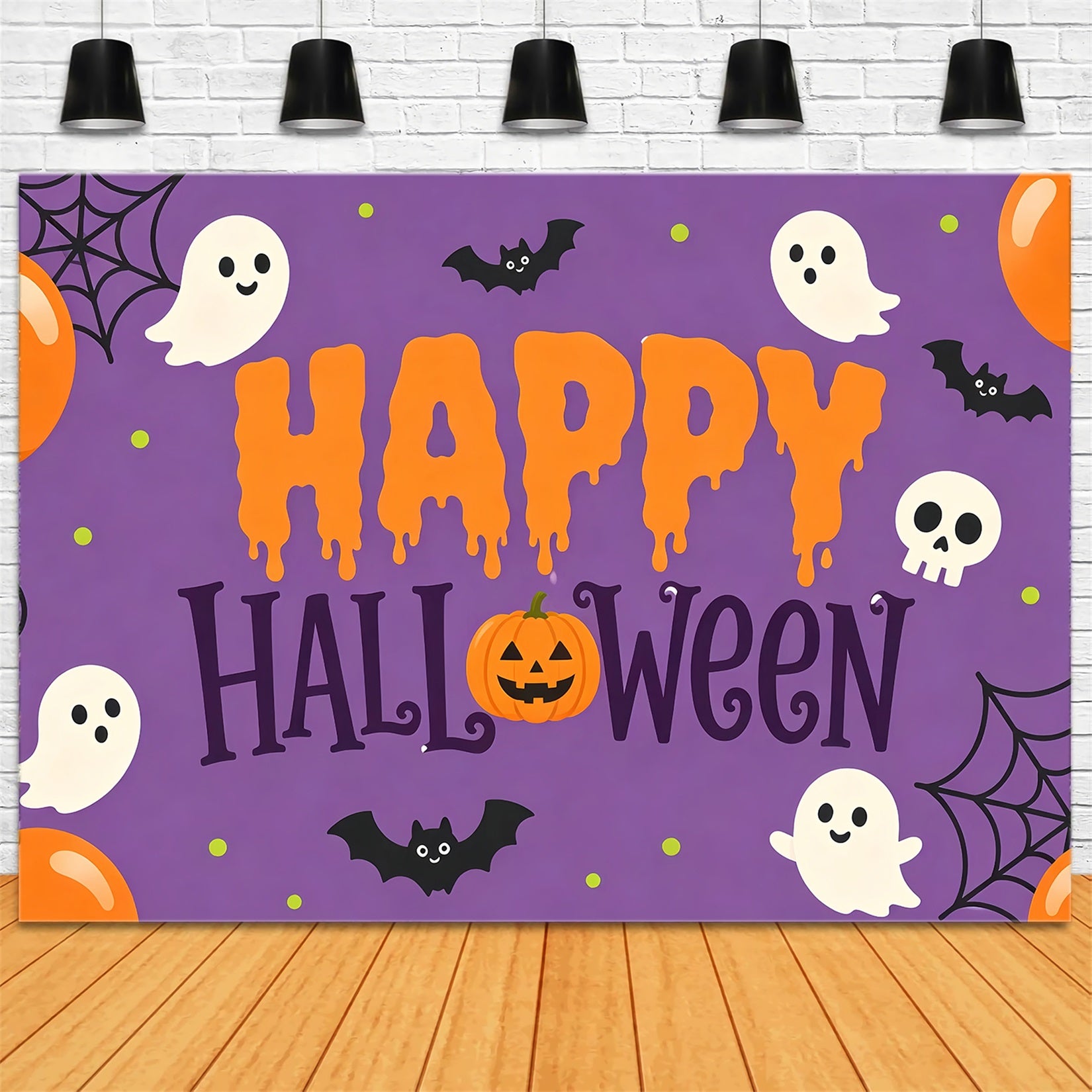Simple Halloween Backdrop Cute Ghost Balloon Party Extra Large Halloween Backdrop ZTT67-18