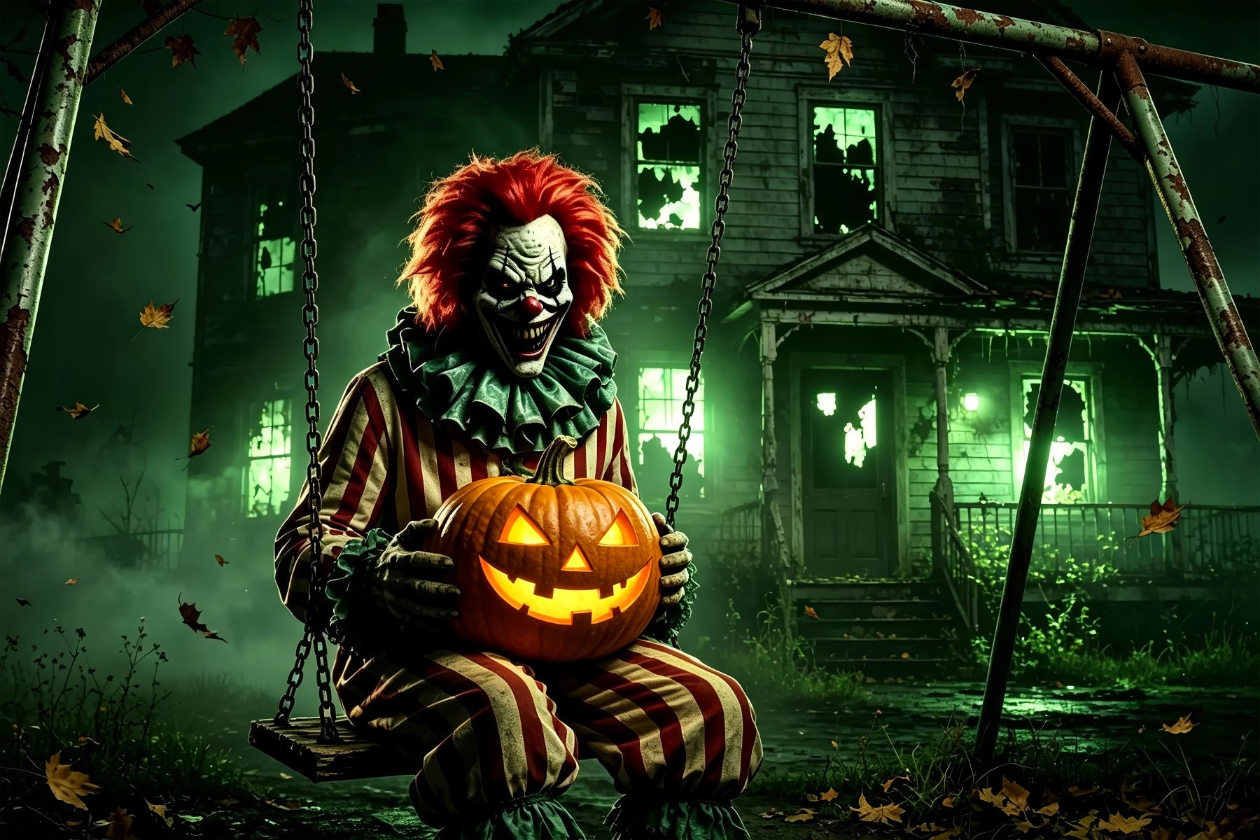 Halloween Clown Backdrop Gothic House Pumpkin Swing Halloween Fabric Backdrop ZTT67-19