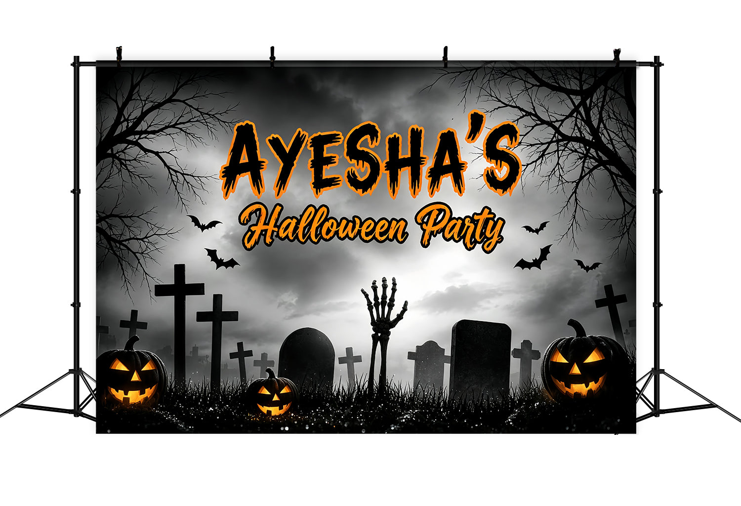 Halloween Party Picture Backdrop Graveyard Pumpkin Skeleton Party Halloween Backdrop ZTT67-21