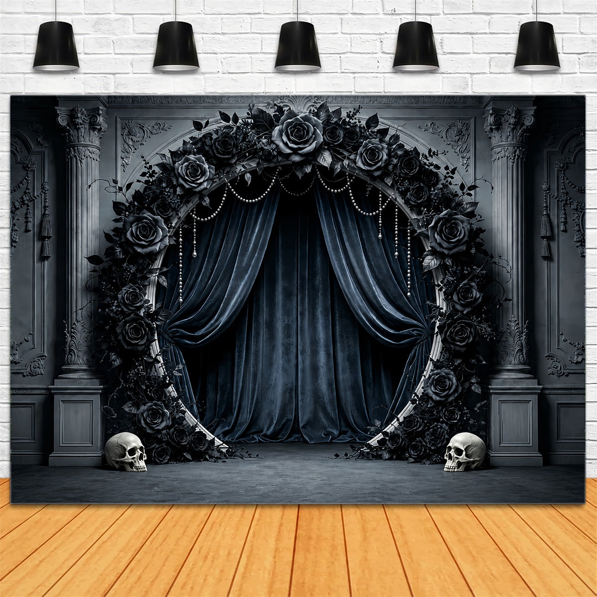 Halloween Wedding Backdrop Black Rose Skull Arch Halloween Photo Backdrop ZTT67-23