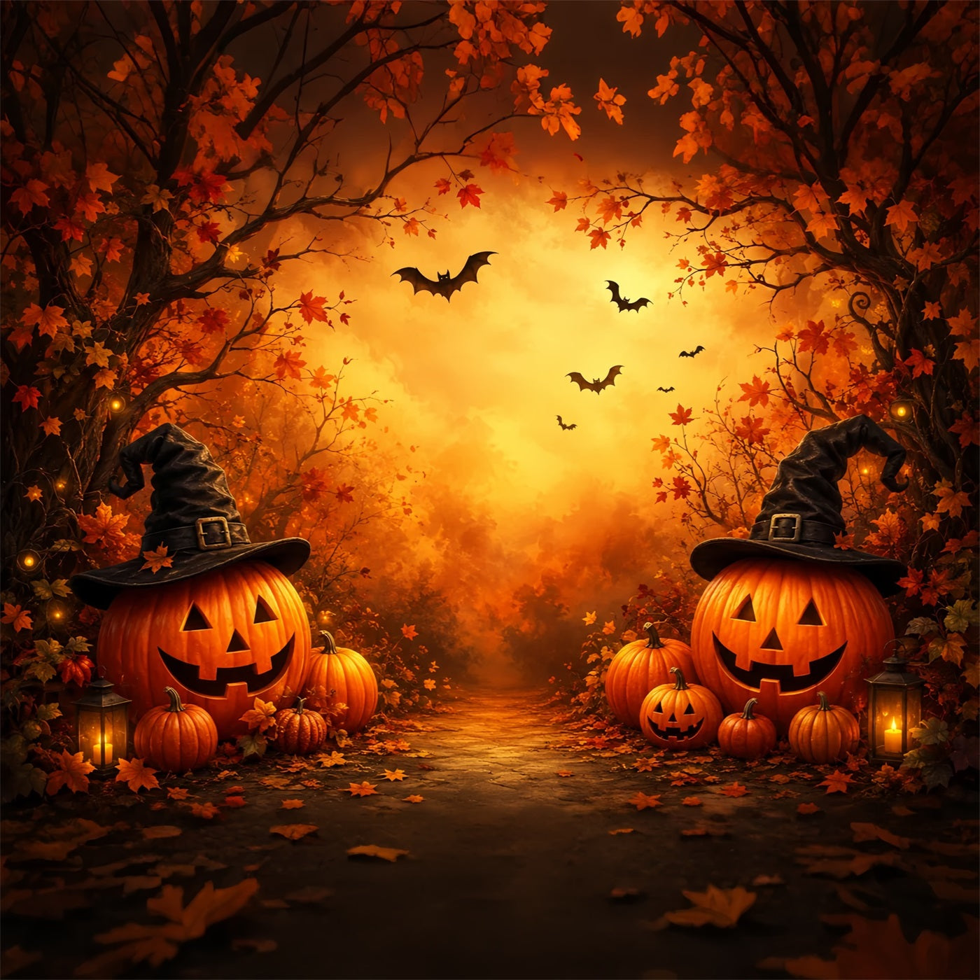 Halloween Theme Backdrop Witch Hat Pumpkin Forest Halloween Backdrop For Photos ZTT67-24