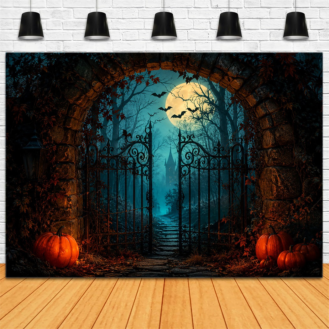Halloween Themed Backdrops Moonlit Pumpkin Castle Gateway Halloween Backdrop Ideas ZTT67-25