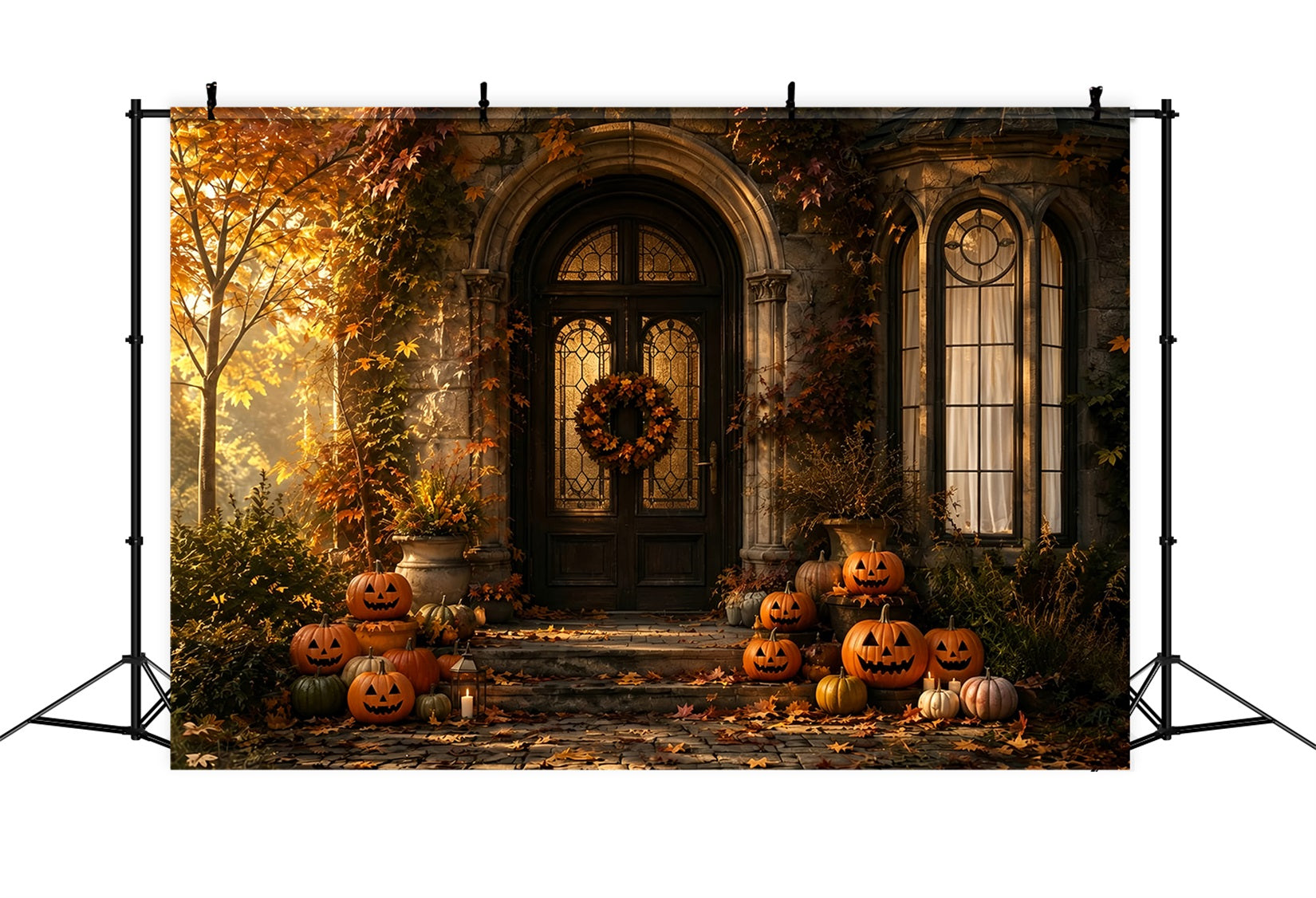 Halloween Outdoor Backdrop Autumn Pumpkin Manor Porch Halloween Backdrops For Photos ZTT67-31