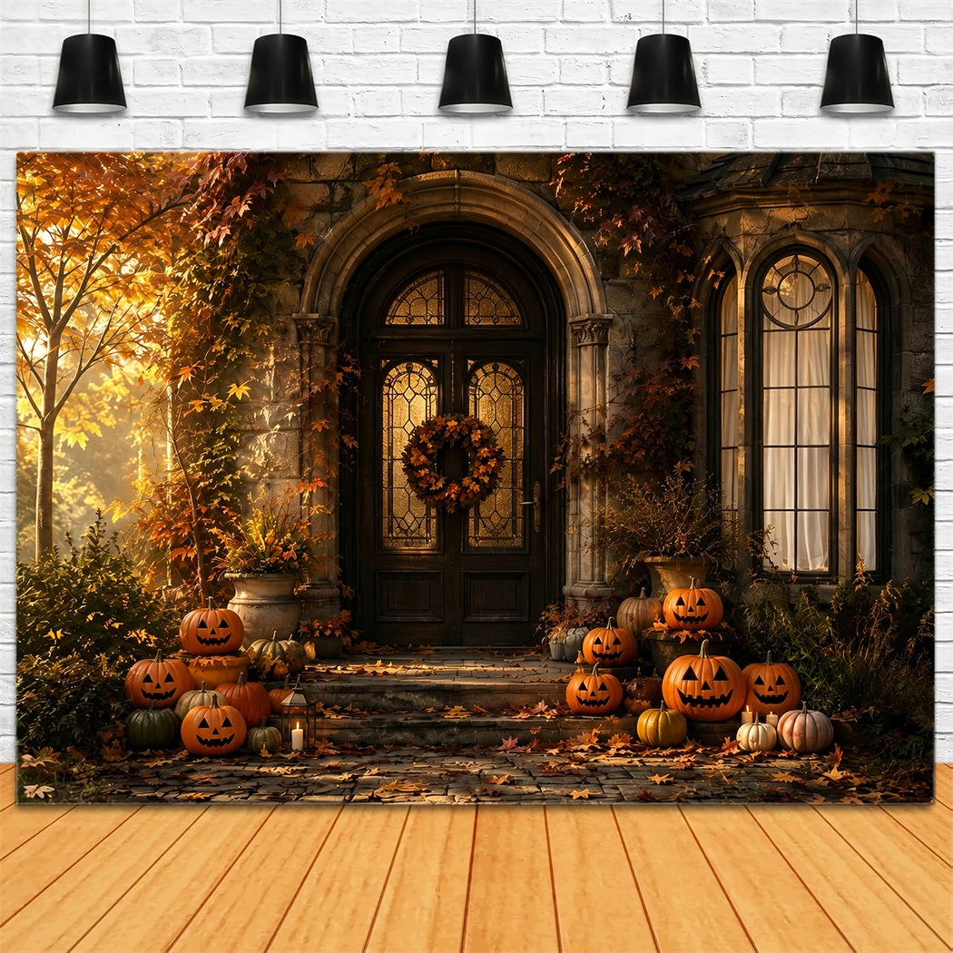 Halloween Outdoor Backdrop Autumn Pumpkin Manor Porch Halloween Backdrops For Photos ZTT67-31
