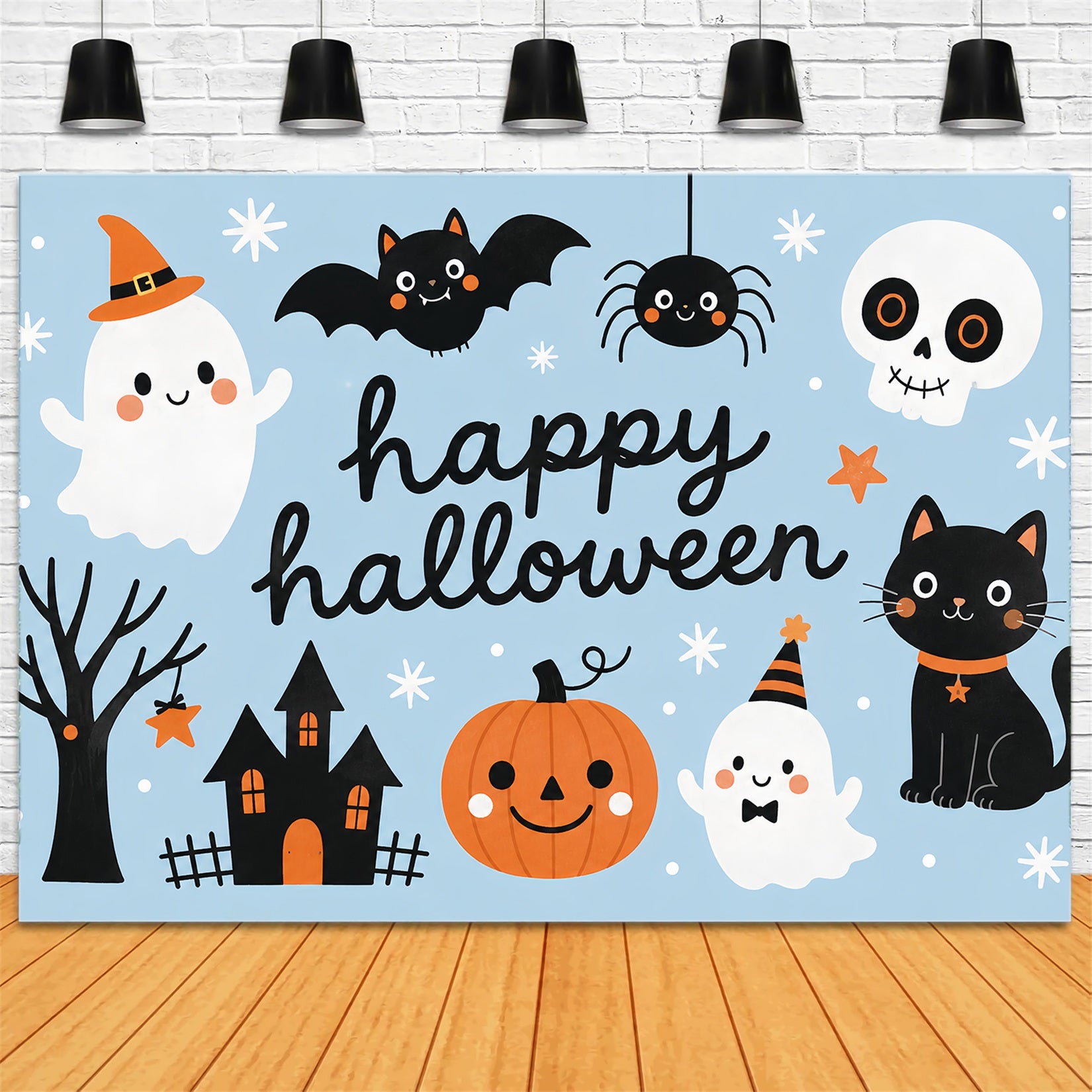 Cute Halloween Photo Backdrop Cute Ghost Cat Pumpkin Backdrop Halloween ZTT67-33