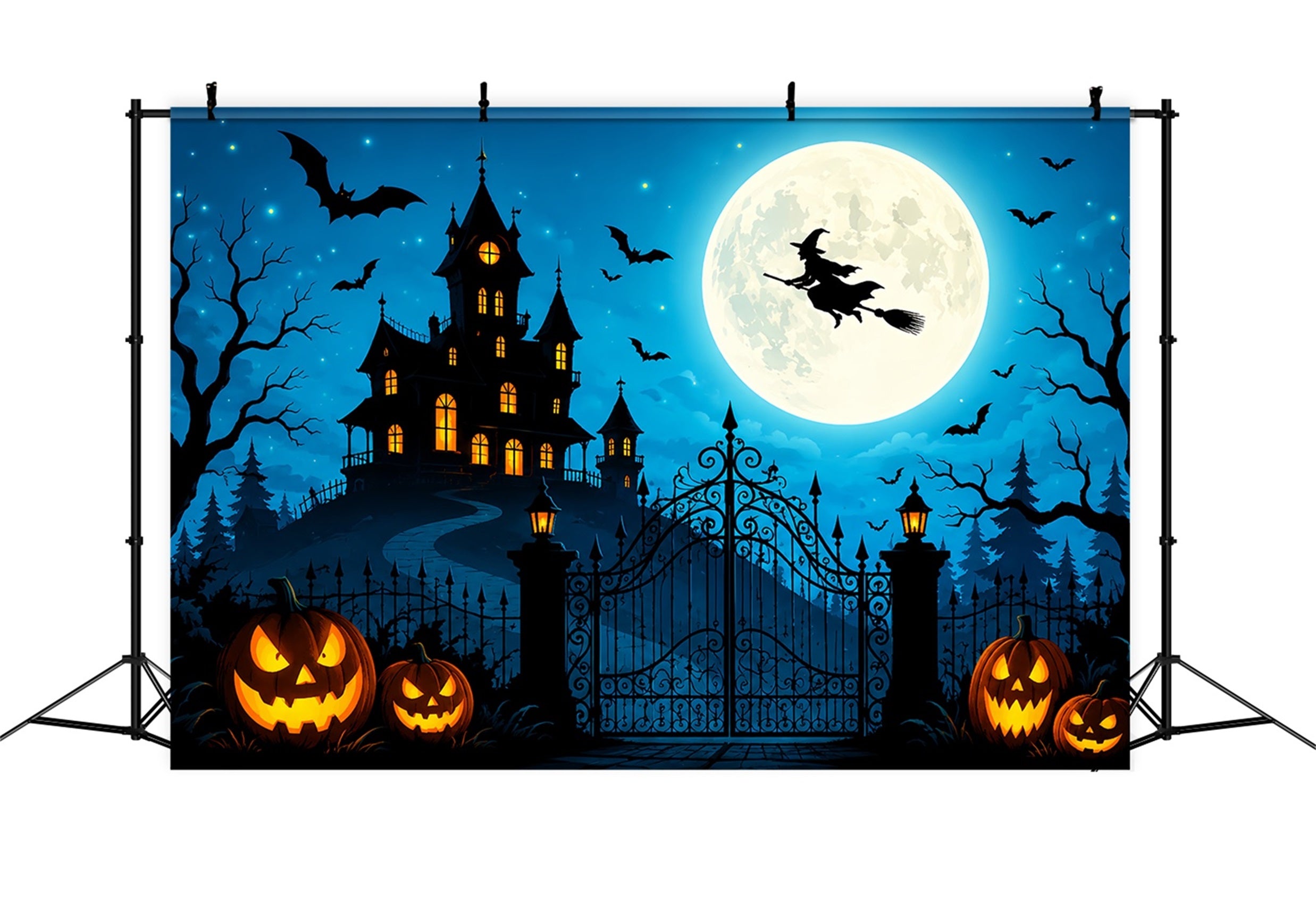 Halloween Castle Backdrop Flying Witch Pumpkin Gateway Large Halloween Backdrop ZTT67-36