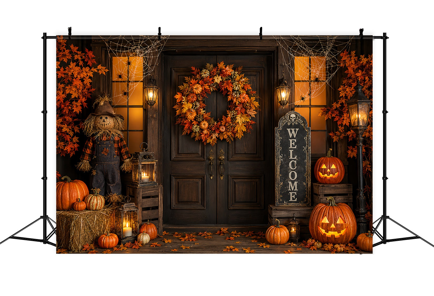 Halloween Backdrop Photo Booth Pumpkin Wreath Scarecrow Porch Backdrops Halloween ZTT67-4