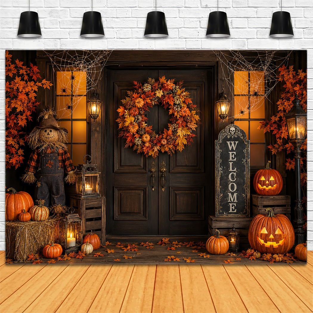 Halloween Backdrop Photo Booth Pumpkin Wreath Scarecrow Porch Backdrops Halloween ZTT67-4
