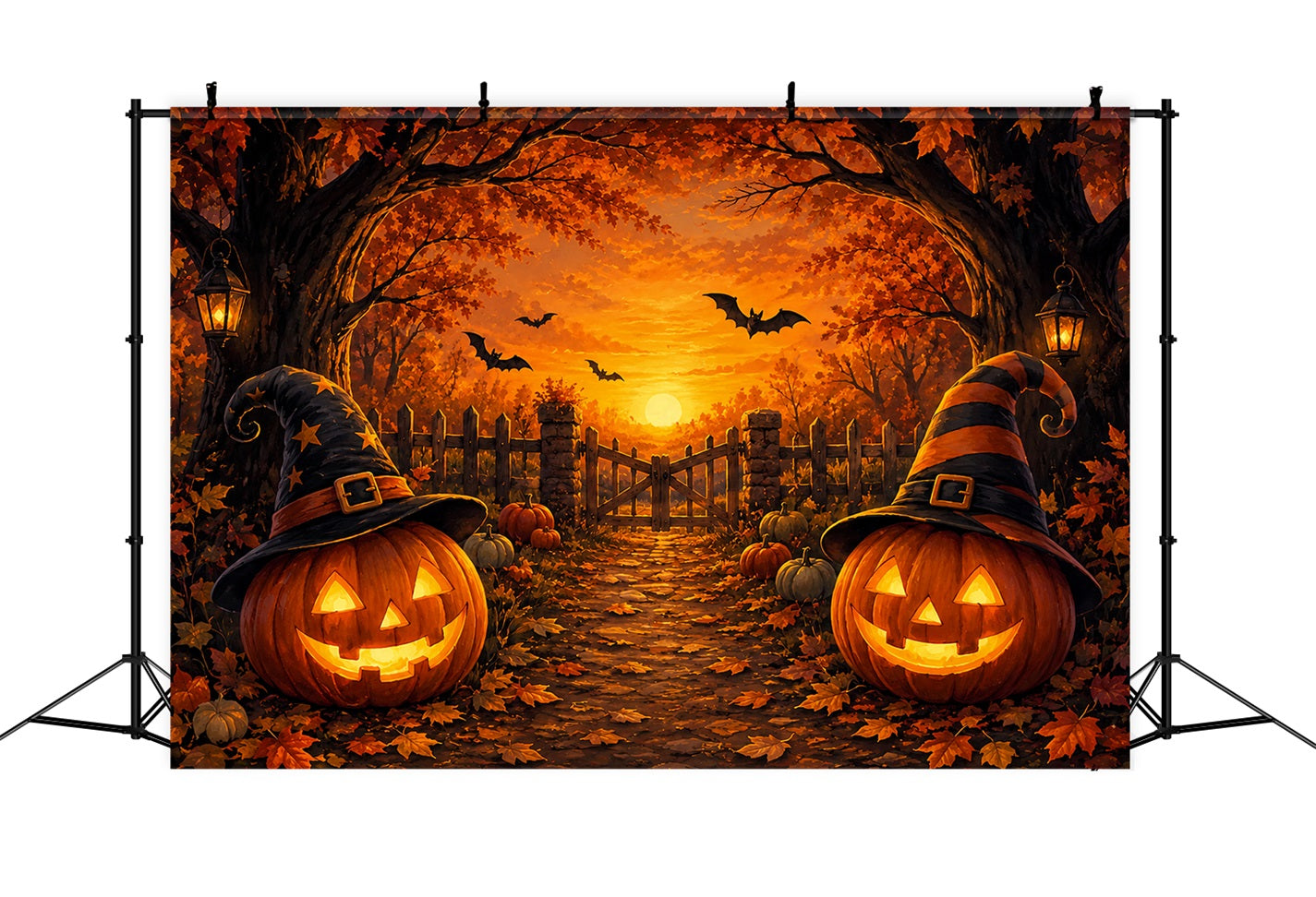 Halloween Stage Backdrop Witch Hat Pumpkin Path Halloween Photography Backdrops ZTT67-5