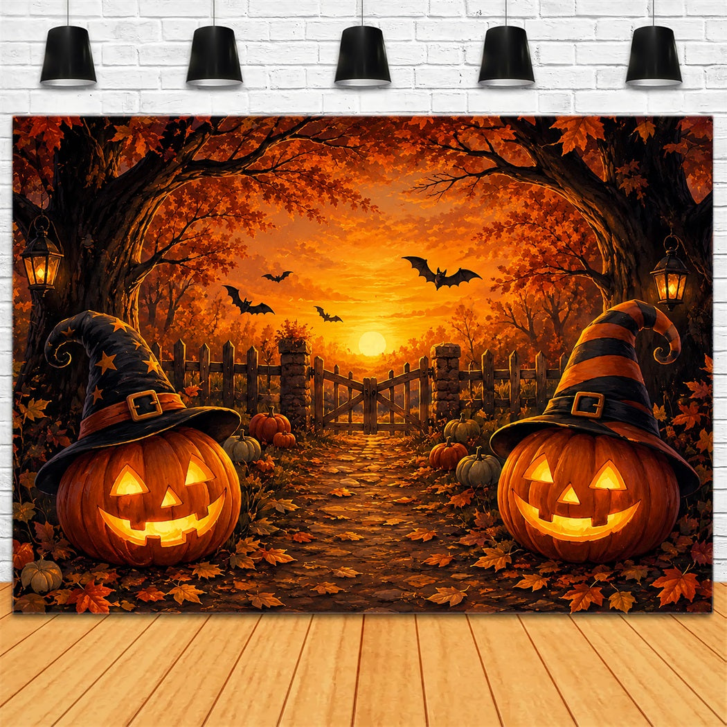 Halloween Stage Backdrop Witch Hat Pumpkin Path Halloween Photography Backdrops ZTT67-5