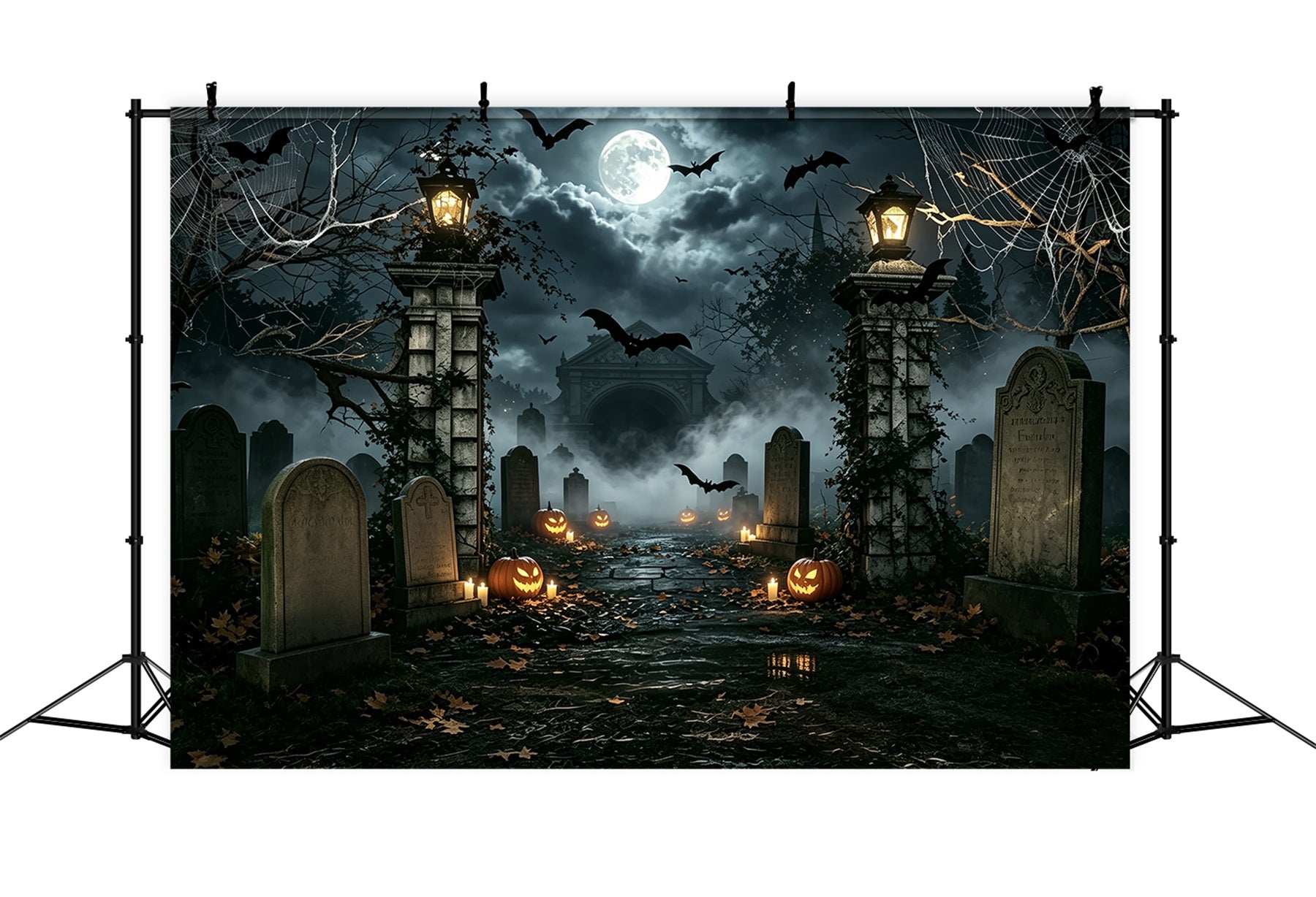 Halloween Balloon Backdrop Spiderweb Pumpkin Cemetery Entrance Halloween Themed Backdrop ZTT67-50