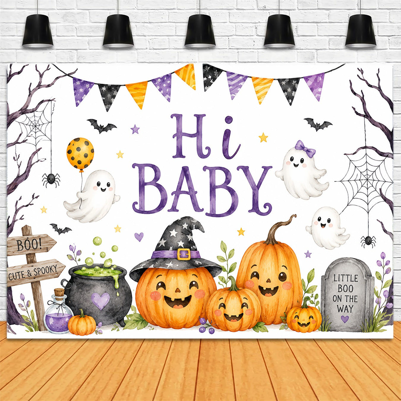 Halloween Baby Shower Backdrop Cute Ghost Pumpkin Gathering Photography Halloween Backdrop ZTT67-6