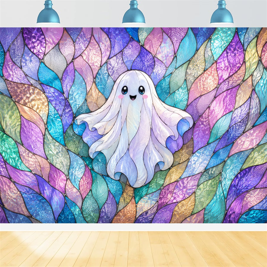 Stained Glass Backdrop Tapestry Ghost Pastel Cute Ghost Halloween Backdrops For Photography ZTT67-71