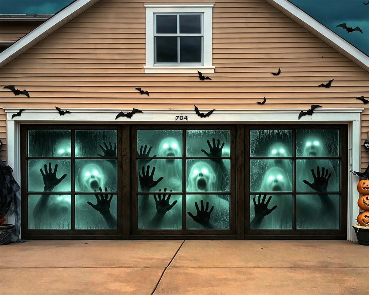 Scary Halloween Garage Door Cover Ghost Window Shadows Halloween Garage Door Cover ZTT68-1-2 car