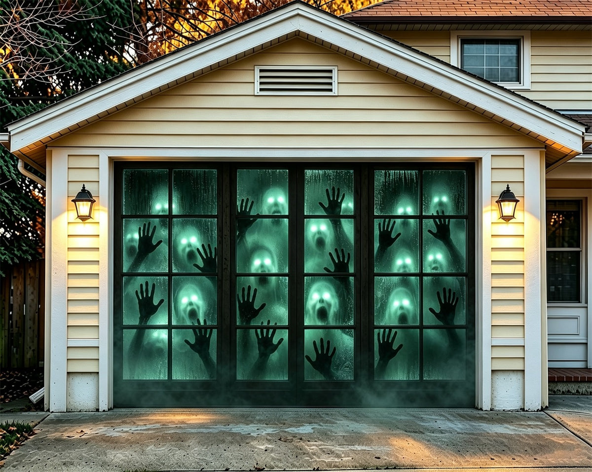Scary Halloween Garage Door Cover Ghost Window Shadows Halloween Garage Door Cover ZTT68-1-1 car