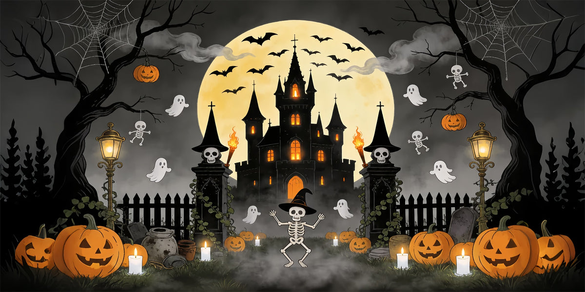 Haunted Halloween Garage Door Cover Castle Moonlight Pumpkins Halloween Garage Door Decor ZTT68-4-2 car