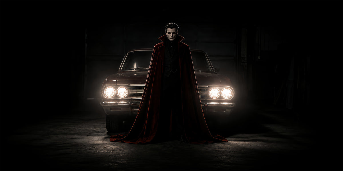 Vintage Halloween Garage Door Cover Vampire Car Headlights Halloween Garage Door Backdrop ZTT68-6-2 car