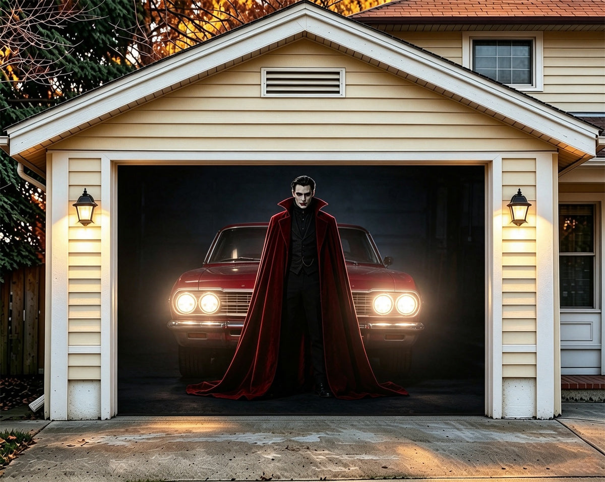 Vintage Halloween Garage Door Cover Vampire Car Headlights Halloween Garage Door Backdrop ZTT68-6-1 car