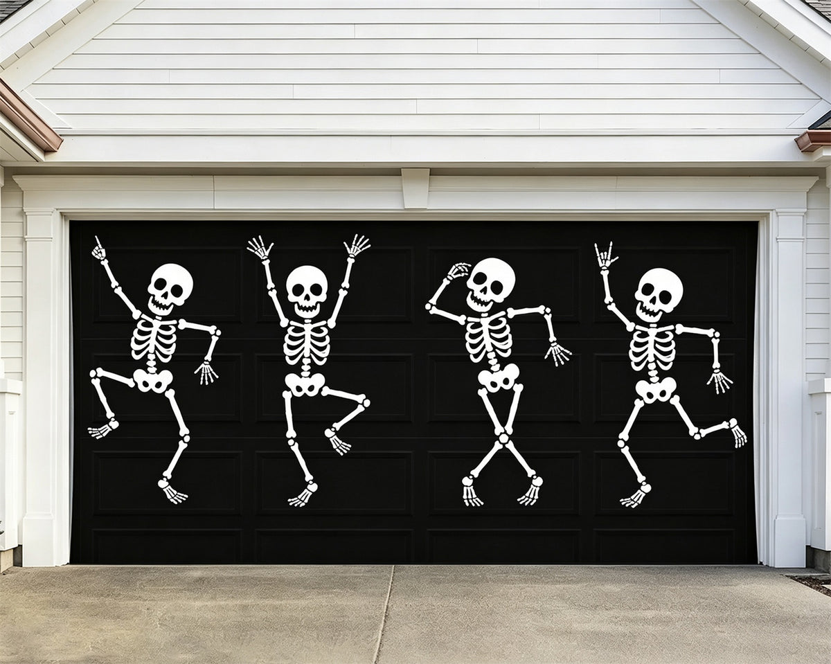 Funny Halloween Garage Door Cover Dancing Skeleton Door Halloween Garage Door Tapestry ZTT68-8-2 car