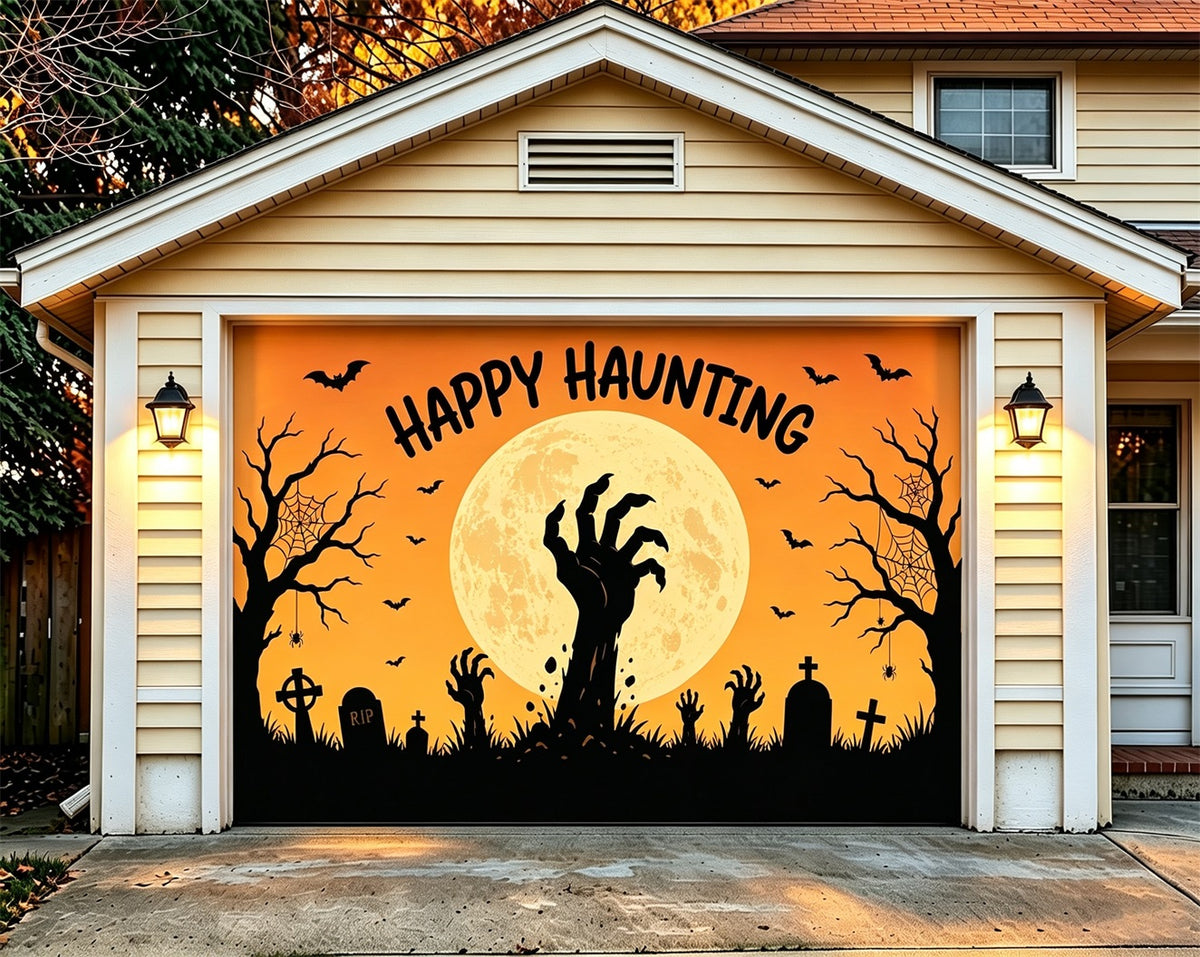 Dark Halloween Garage Door Cover Moonlit Graveyard Hands Halloween Garage Door Sign ZTT68-9-1 car