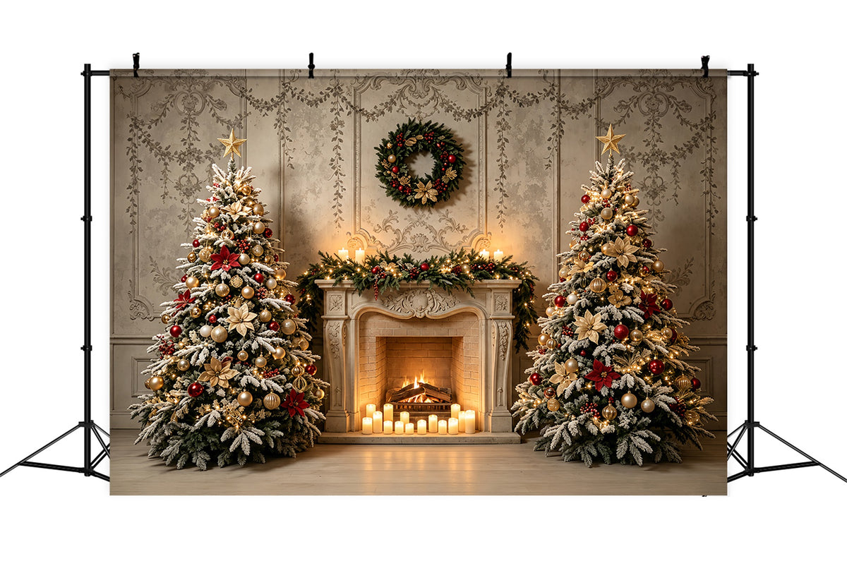Christmas Living Room Backdrop Elegant Fireplace Tree Display Large Christmas Backdrop ZTT69-24
