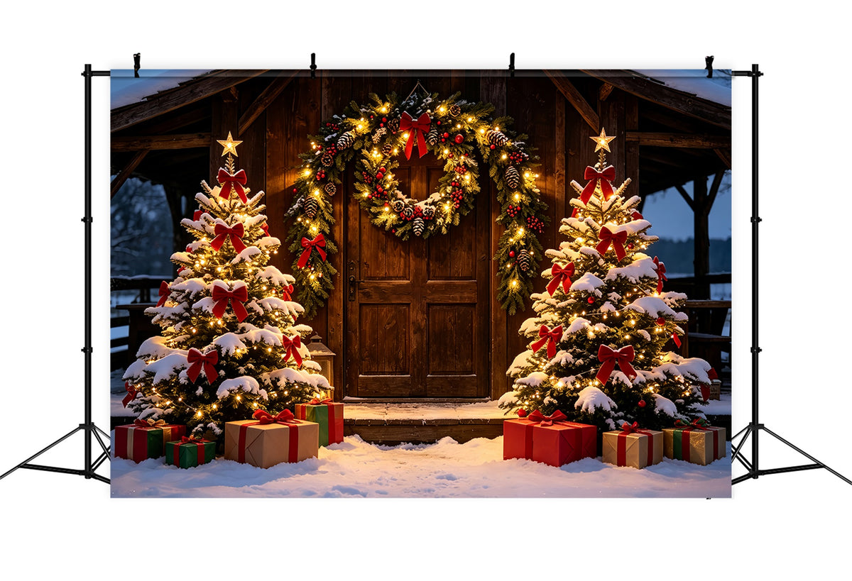 Christmas Barn Door Backdrop Rustic Snowy Cabin Entrance Photography Backdrop Christmas ZTT69-31