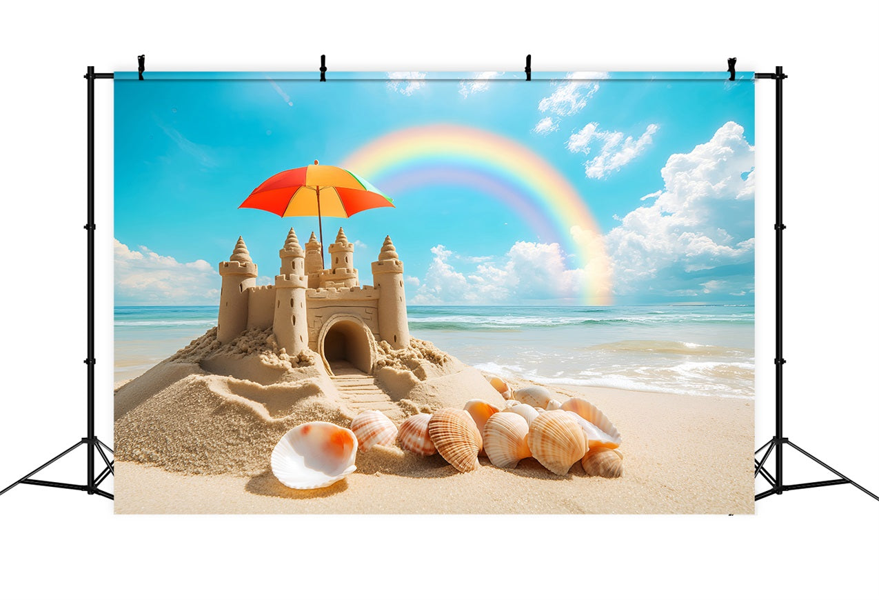 Summer Backdrops Rainbow Sandcastle Seashell Beach Backdrop ZXY3-13