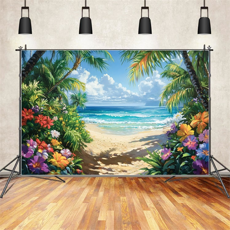 Tropical Backdrop Hibiscus Floral Beach Summer Backdrop ZXY3-31