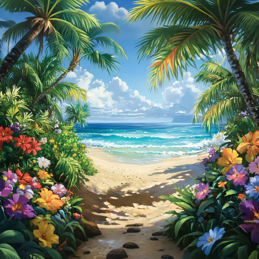 Tropical Backdrop Hibiscus Floral Beach Summer Backdrop ZXY3-31