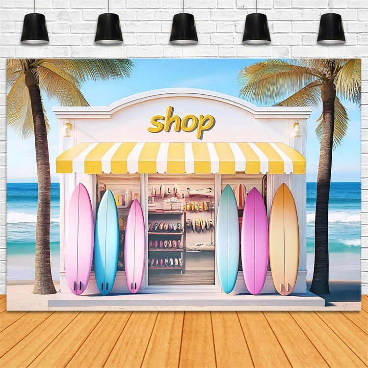 Beach Backdrop Yellow Stripe Surfboard Summer Backdrop ZXY3-8