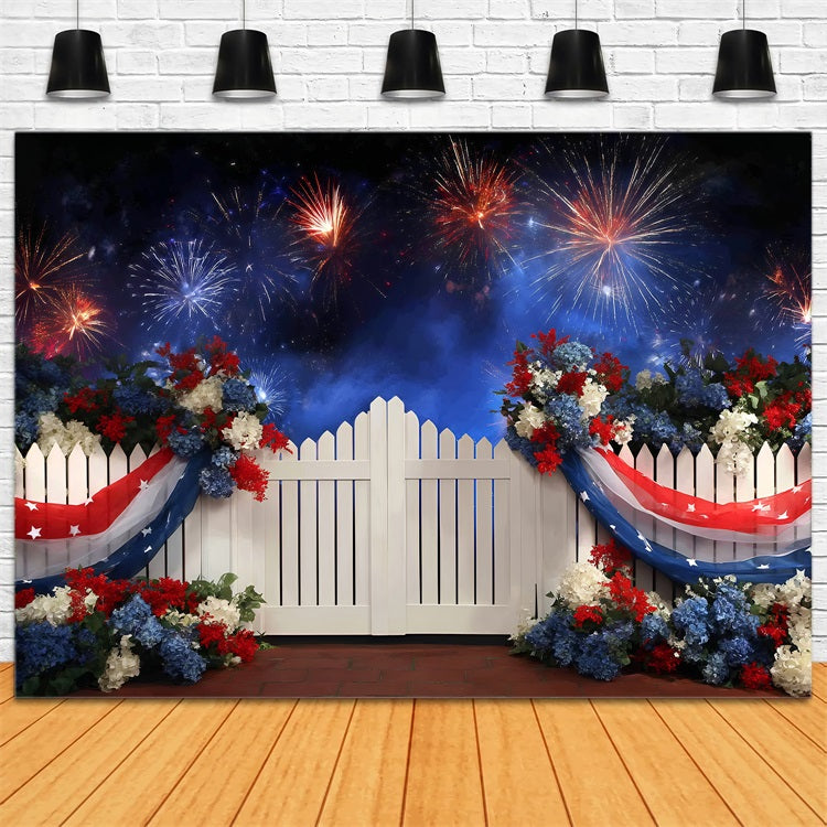 4th of July Fireworks Backdrop Fence Patriotic Garden Backdrop ZXY5-1